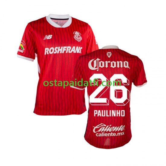 Miehet Kotipeli Jalkapallopaidat 2024-2025 Deportivo Toluca Paulinho 26 Lyhythihainen
