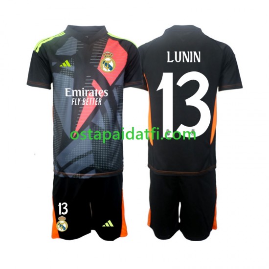 Real Madrid Lapset Maalivahdin Vieraspeli Musta Jalkapallopaidat 2024-2025 Andriy Lunin 13 Lyhythihainen