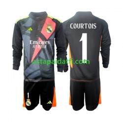 Real Madrid Lapset Maalivahdin Vieraspeli Musta Jalkapallopaidat 2024-2025 Thibaut Courtois 1 Pitkähihainen