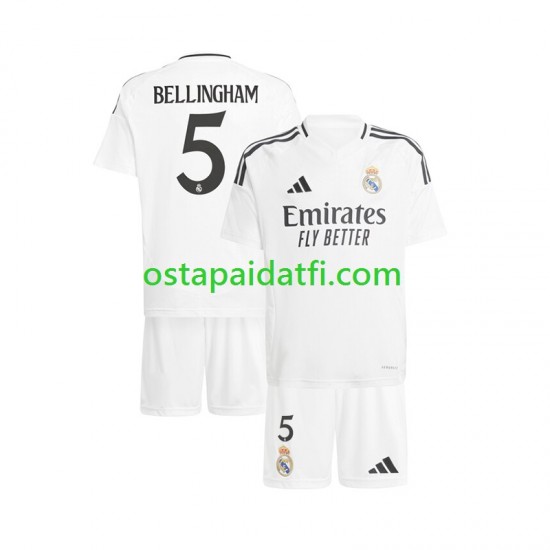 Real Madrid Lapset Kotipeli Valkoinen Jalkapallopaidat 2024-2025 Jude Bellingham 5 Lyhythihainen