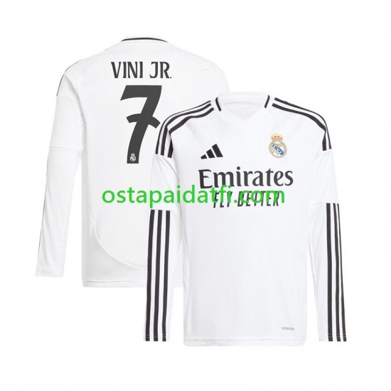 Real Madrid Miehet Kotipeli Valkoinen Jalkapallopaidat 2024-2025 Vinicius Junior 7 Pitkähihainen