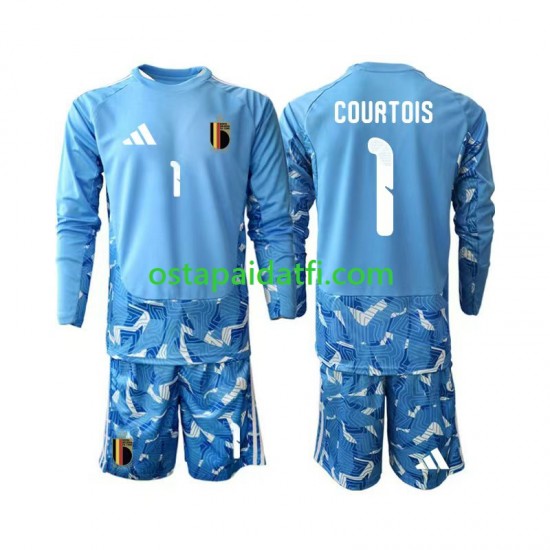 Belgia Lapset Maalivahdin Kotipeli Jalkapallopaidat MM 2026 Thibaut Courtois 1 Pitkähihainen