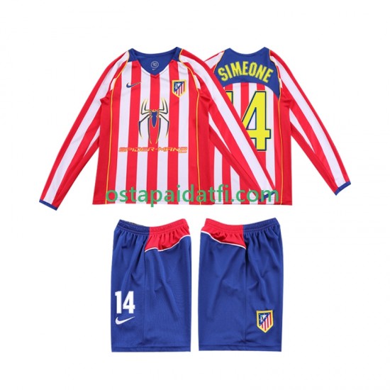 Atlético Madrid Lapset Retro Kotipeli Jalkapallopaidat SIMEONE 14 2004 2005 Pitkähihainen